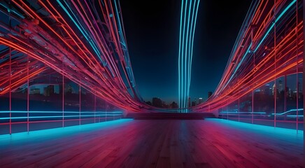 3D render, digital futuristic wallpaper, pink, yellow, and red neon lines, abstract folded ribbon in several colors, isolated on a black backdrop