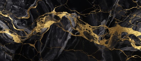 A high gloss black marble texture with intricate gold veins running through it, creating a luxurious and elegant effect. The gold accents add a touch of sophistication to the abstract interior home