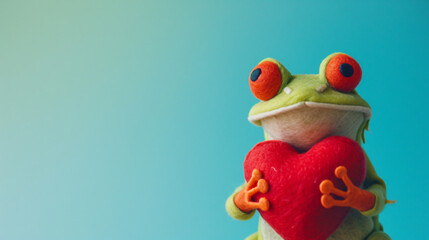 Kids' toys: Small frog holding red heart, multicolor.