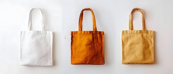 Blank three Totebag with Handle, Canvas bag On white background, sustainable accessory for shopping, conscious lifestyle. mockup product.