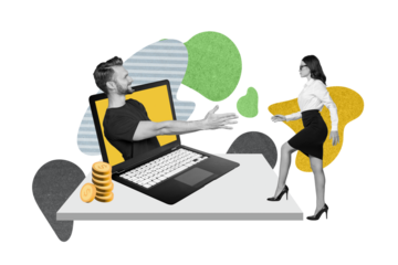 Photo sketch graphics collage artwork picture of purposeful lady getting distance work offer isolated drawing background