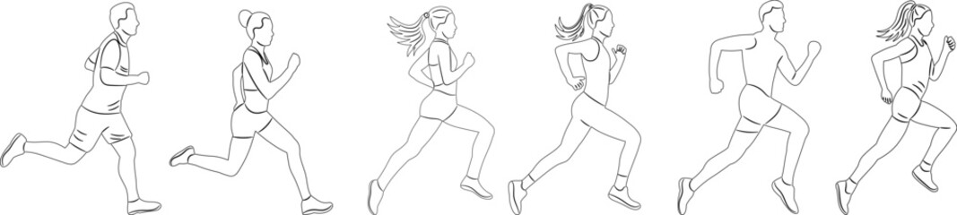 running people sketch, vector set