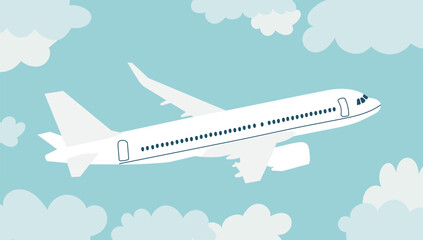 flying white plane in the sky in flat style vector
