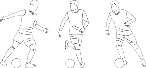 men playing football sketch, vector set