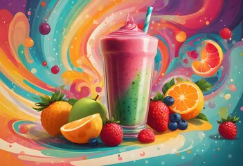 Creative Vibrant Juice with Straw, Generative AI