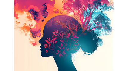 international women's day - Silhouette image of a human head with various designs to promote women's health,