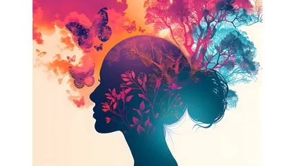 Poster international women's day - Silhouette image of a human head with various designs to promote women's health, © Prasanth