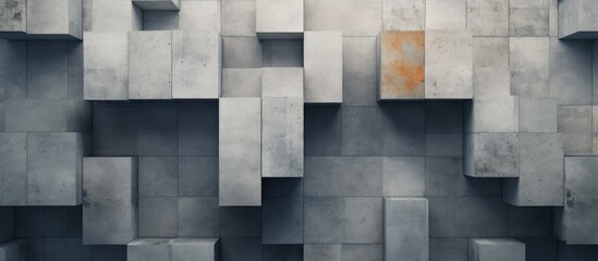 A wall constructed of concrete blocks featuring a weathered and rusted door. The industrial look of the concrete blocks contrasts with the aged appearance of the door.