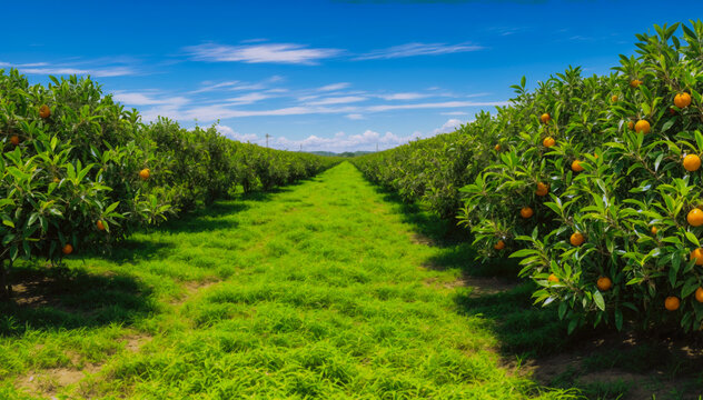 Tangerines growing in an orchard in Sicily, Italy.