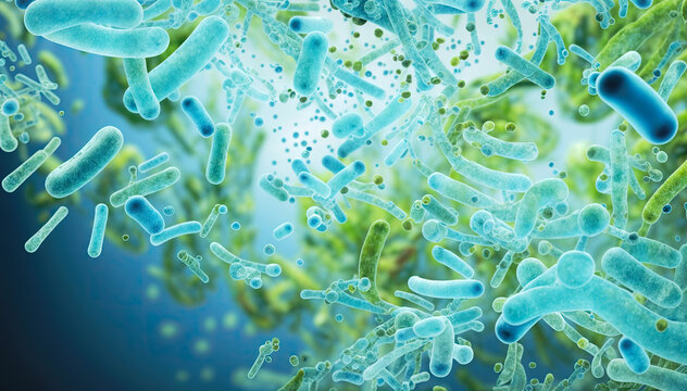3d rendering of blue bacteria in background