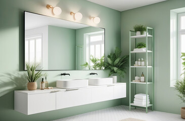 Fototapeta na wymiar elegant and stylish interior of modern bathroom in natural green colours