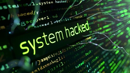 Obraz premium system hacking scam, computer warning message hacked alert.