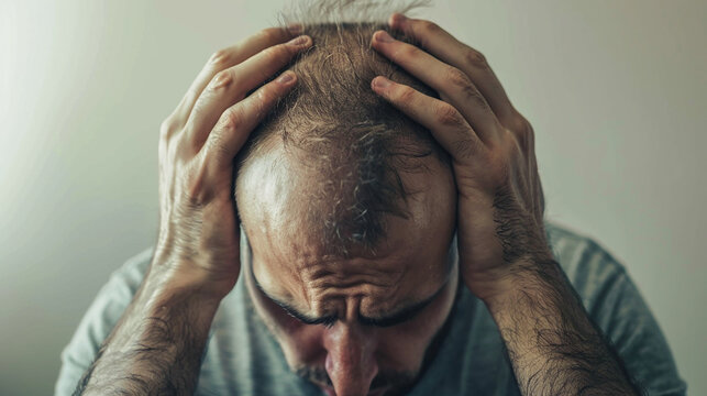 perda de cabelo , pessoa quase careca triste com a situa&ccedil;&atilde;o