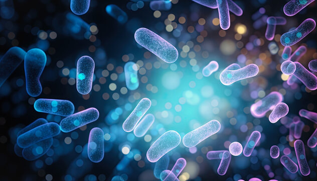 Highly rendering of bacteria in blue background. 3D illustration.