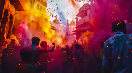People celebrating Holi Festival on the street