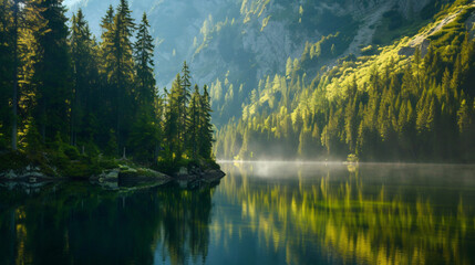 Lake in the Forest in Lower Tatra Mountains. - obrazy, fototapety, plakaty