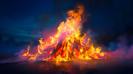 Fototapeta na wymiar A Holi Festival bonfire