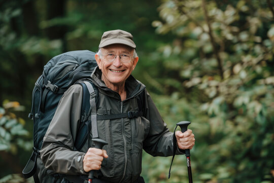 Active Senior Man Hiking Portrait.,Active elder people, Adventure