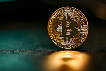 Golden bitcoin on a dark background. Digital currency. Cryptocurrency.Golden Bitcoin: A Symbol of Decentralized Cryptocurrency