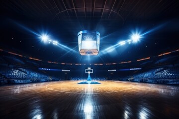 Basketball Court With Central Hoop. Generative AI - obrazy, fototapety, plakaty