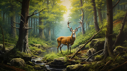 Mural 3D Painting of a Deer in the Forest -