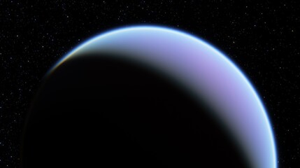 Planet gas giant, with thin atmospheric glow, set against deep black of space sprinkled with stars....