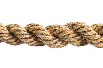 Rope isolated on white background with knot, strong and old texture