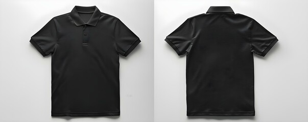 Mockup of black polo shirts front and back on white background . Concept Apparel Mockup, Black Polo Shirt, Front and Back, White Background