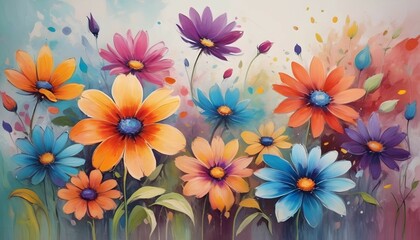 Fototapeta na wymiar Colorful painting of flowers Abstract art background Colorful flowers, AI Generated 