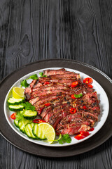 crying tiger, grilled and thinly sliced ribeye steak