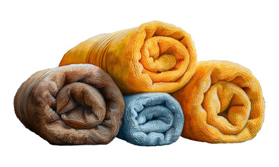 Towel rolled into a roll. Yellow, blue, brown. Watercolor illustration.