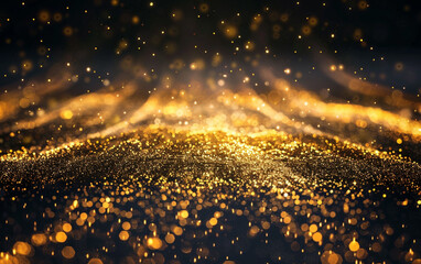 gold particles with shining golden floor ground particle stars dust and flare abstract background