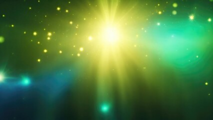 Blue light burst, abstract beautiful rays of lights on a  dark Green background with the color of yellow, golden sparkling backdrop, and blur bokeh