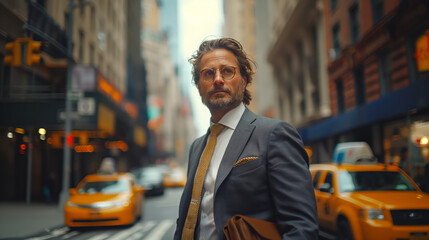 businessman is going into a meeting in New York