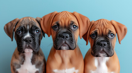 three adorable brown boxer puppies