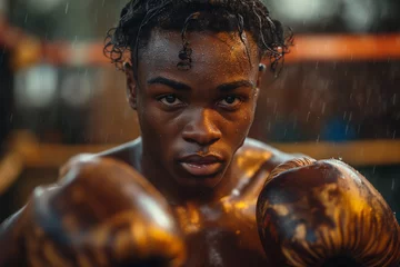 Zelfklevend Fotobehang close up of young black man training for boxing © Viorel Sima