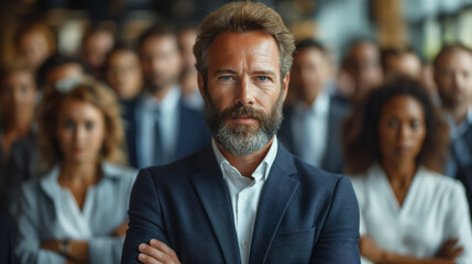 Fototapeta premium mature businessman standing in front of his team