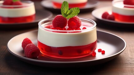 panna cotta with raspberry and mint