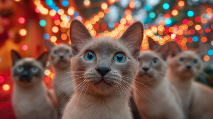Fototapeta premium adorable team of 5 cute siamese cats
