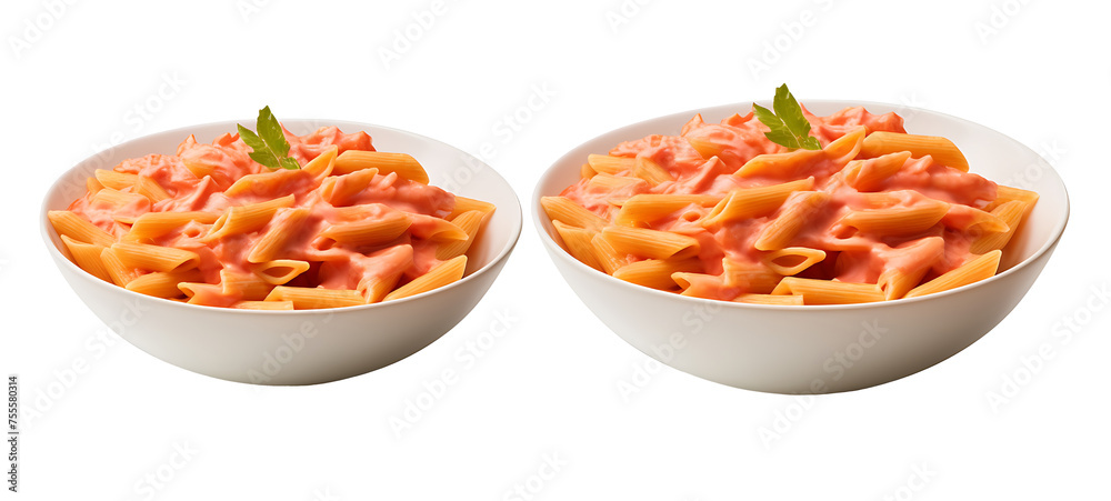 Wall mural penne alla vodka pasta in a pink tomato cream sauce isolated on white background, italian food colle