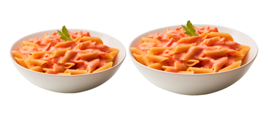 Penne alla Vodka pasta in a pink tomato cream sauce isolated on white background, italian food collection,  Transparent PNG