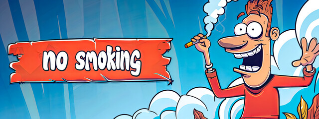 Humorous no smoking cartoon illustration