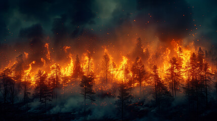Enormous wildfire ravages natural landscapes, prompting urgent disaster response - obrazy, fototapety, plakaty