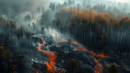 Unprecedented forest fire devastates ecosystems, wakeup call for environmental stewardship - obrazy, fototapety, plakaty