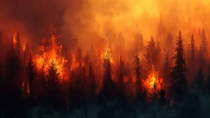 Fotobehang Ferocious wildfire wreaks havoc on natural environments, demanding global solidarity © Emiliia
