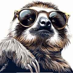 Fototapeta premium Vector illustration of a sloth in sunglasses on a white background.