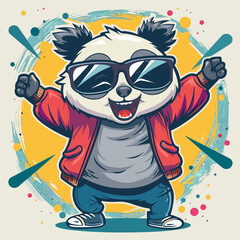 Panda bear in a red jacket and sunglasses. Vector illustration.