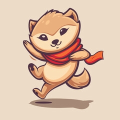Fototapeta premium Cute cartoon dog in a red scarf running. Vector illustration.