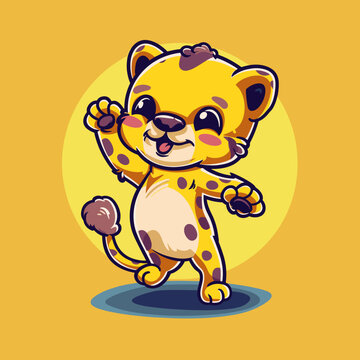 Cheetah cartoon character vector illustration. Cheetah is a wild animal.