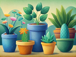 An illustration of potted plants with a playful, modern design.